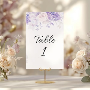 Lavender Lilac Floral Wedding Table Number Sign Template Canva Editable Elegant Purple Hydrangea Seating Sign Pink Table Number Card 2FL2