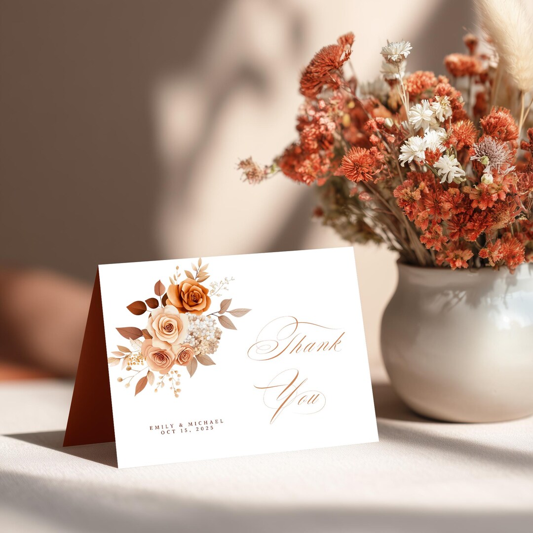 Burnt Orange Floral Thank You Card Template Canva Editable Fall ...
