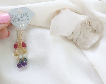 Rainbow Gemstone Cascade Earrings: Chakra Jewelry