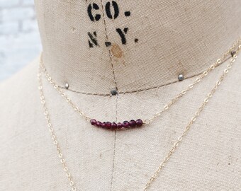 Petite Ruby Bar Necklace: July Birthstone, Handmade Jewelry