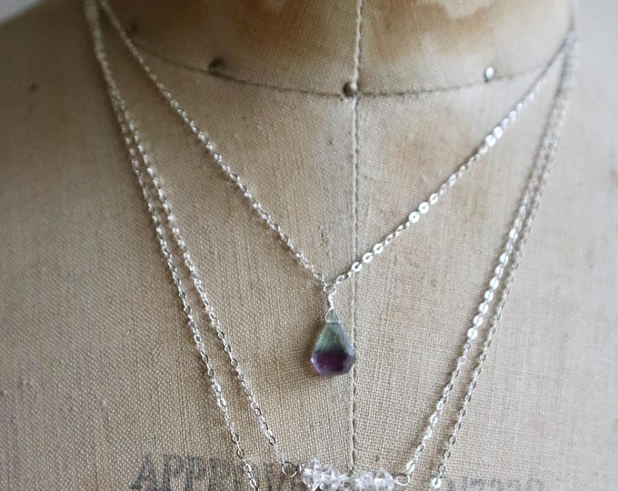 Diamond Shaped Fluorite Necklace,  Choose Your Own, sterling silver or 14k gold filled, flourite jewelry, solstice jewelry