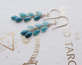 Grandidierite Cascade Earrings // Blue Gemstone Jewelry // Gold Gemstone Earrings // Plume Earrings // Grandidierite Earrings