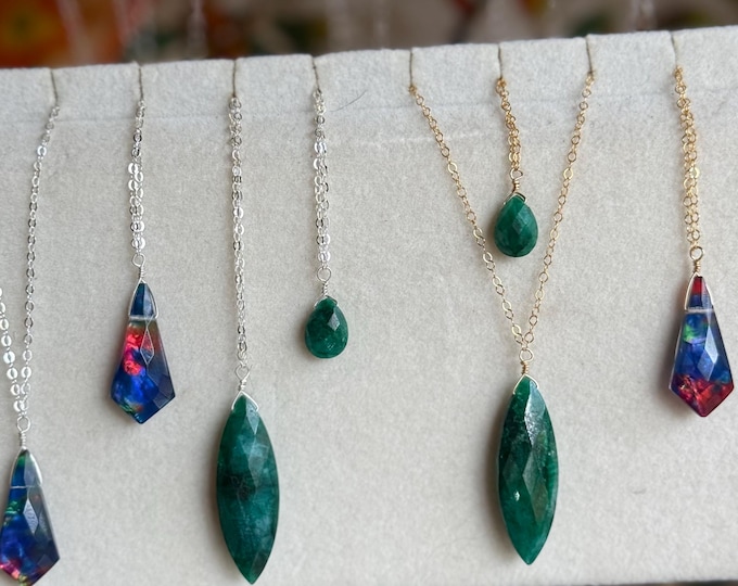 Marquise Green Aventurine Necklace, 14k Gold-Filled or Sterling Silver