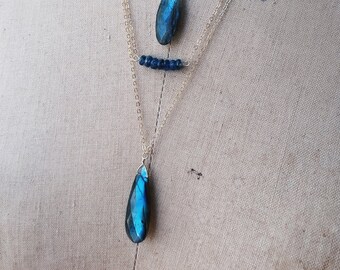 Elongated Labradorite Drop Necklace: Aurora Borealis Gemstone