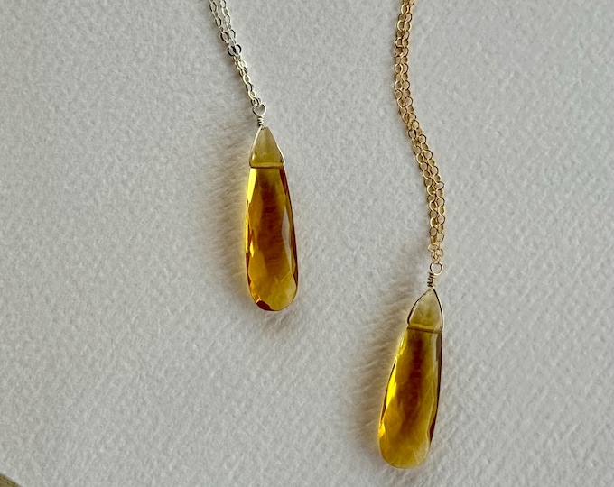 Citrine Hued Hydro Quartz Large Focal Teardrop Necklace