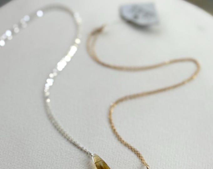 Citrine Hued Hydro Quartz Large Focal Teardrop Necklace
