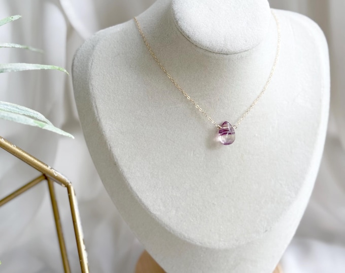 Fluorite Teardrop Sunset Necklace, Sterling Silver or Gold Filled