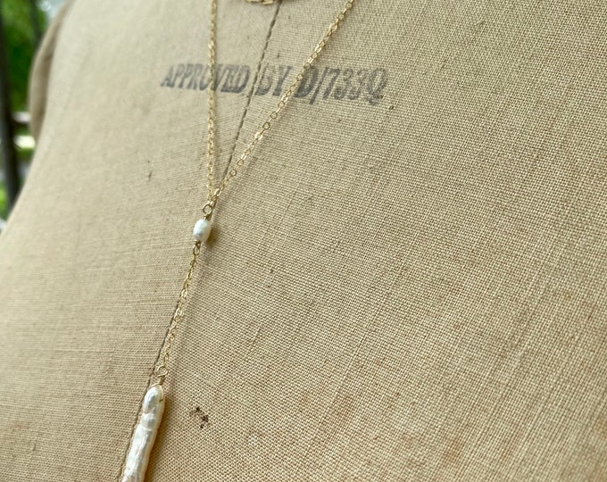 Freshwater Pearl Y Lariat Necklace: Sterling Silver or Gold Filled