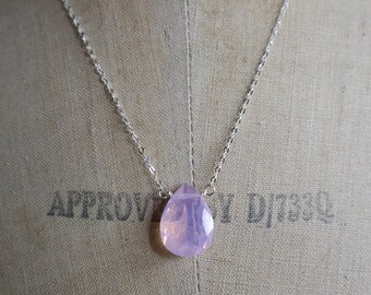 Lavender Quartz Teardrop Necklace: Opalescent Gemstone Jewelry, Choose Your Length