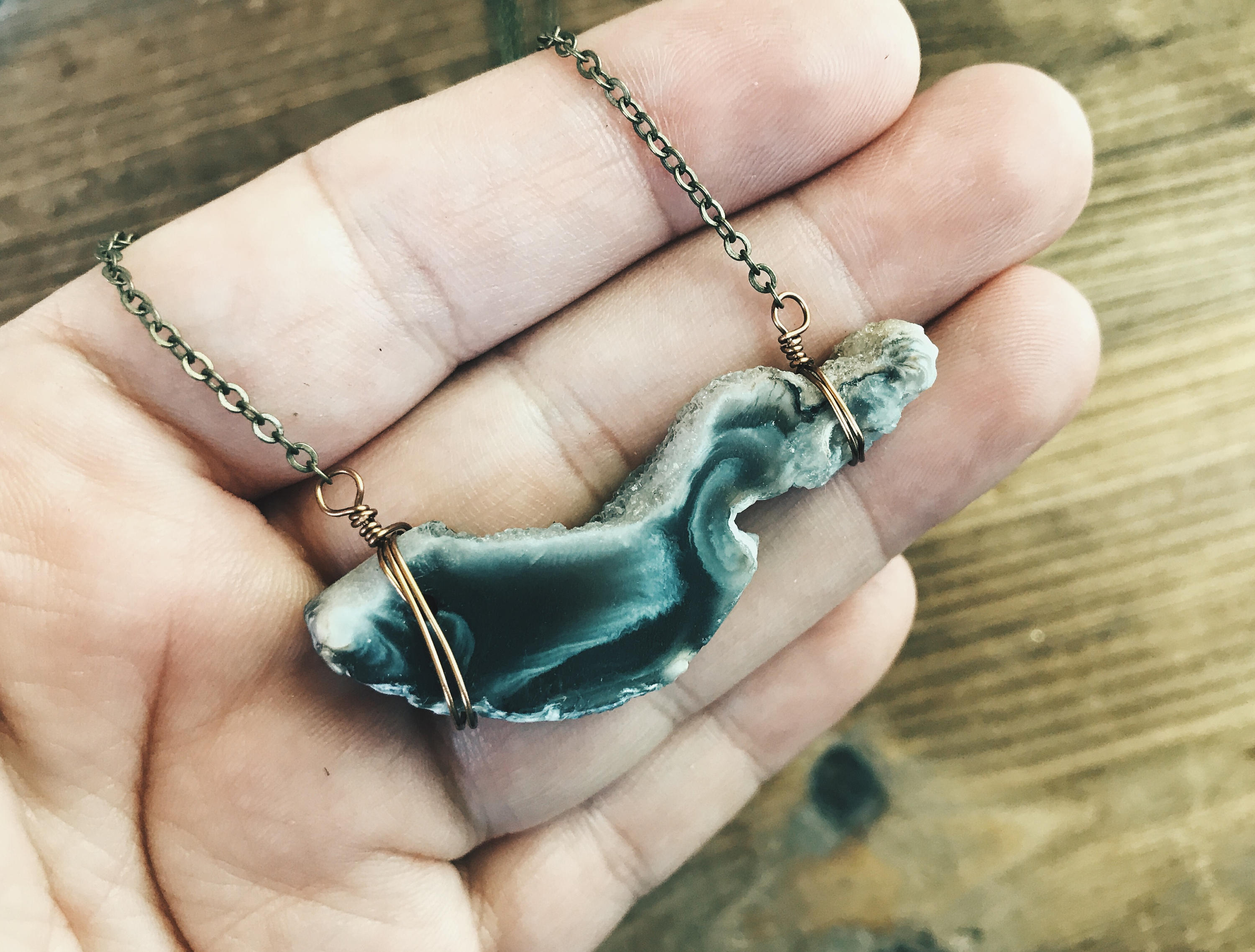 Horizontal Botswana Agate Necklace // Agate Necklace // Drusy Necklace