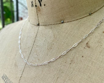Dainty Paperclip Chain Necklace: Sterling Silver or Gold Filled