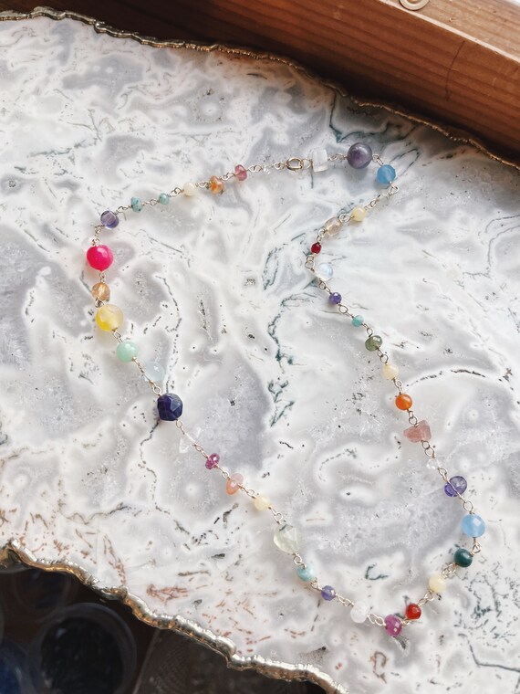 Mini Candy Rainbow Chain Necklace // candy gemstones // rainbow necklace // colorful beads
