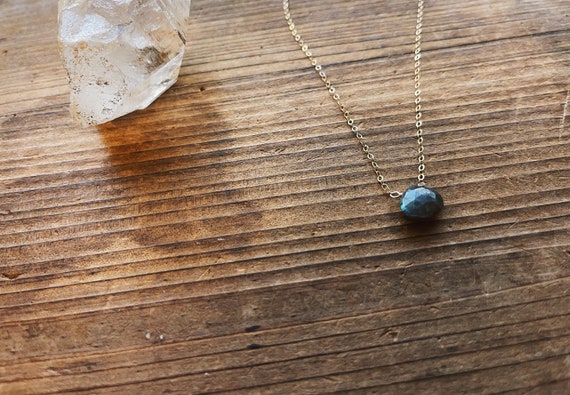 Faceted Labradorite Drop Necklace // Labradorite Necklace // Layering Gemstone // Gemstone Necklace // Galaxy Gemstone // Aurora Borealis