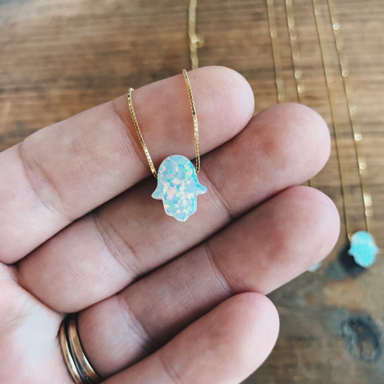 Opal Hamsa Necklace // Hamsa Opal Gemstone Necklace // Evil Eye