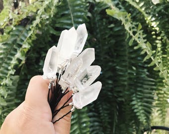 Raw Quartz Hairpins: Crystal Wedding Hair Jewelry (Set of 2)