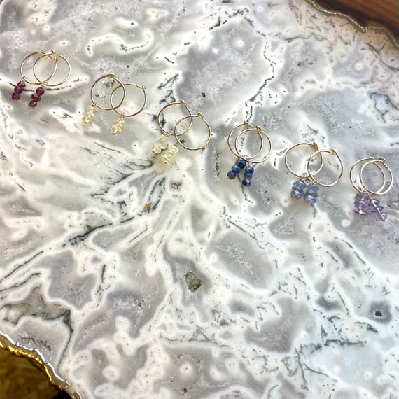 Mini Hoop Earrings //  Quartz Jewelry // Neutral Gemstone Earrings // Rainbow Jewelry // Quartz Crystal Earrings // Handmade in Indiana