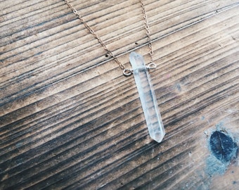 Raw Quartz Crystal Necklace, 14k Gold Filled Chain, Gemstone Jewelry