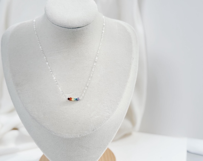 Rainbow Bar Mini Necklace: Multi Stone Necklace - 14k Gold Filled or Sterling Silver