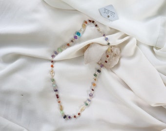 Mini Gemstone Rainbow Chain Necklace: Colorful Beaded Jewelry