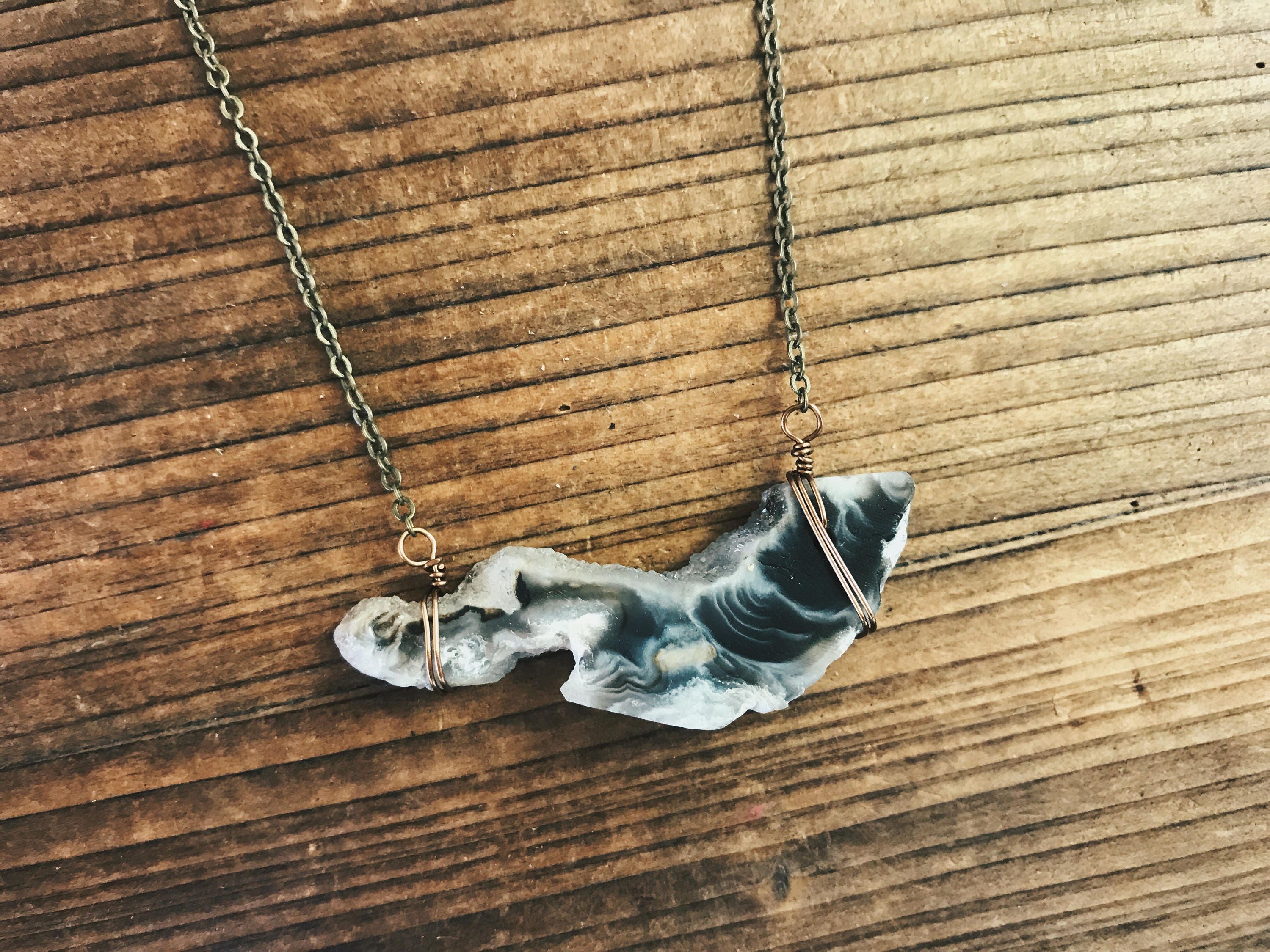 Horizontal Botswana Agate Necklace // Agate Necklace // Drusy Necklace