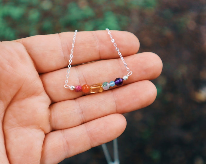 Mini Candy Rainbow Bar Chain Necklace // simple candy gemstones // rainbow necklace // colorful beads // pride necklace