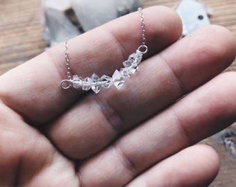 Herkimer Quartz Bar Necklace: Gold Filled Layering Chain