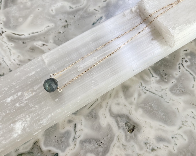 Mini Labradorite Drop Necklace: Galaxy Gemstone, Layering Necklace