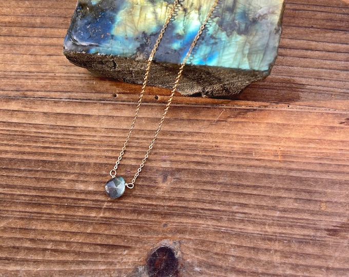 Mini Labradorite Drop Necklace: Galaxy Gemstone, Layering Necklace