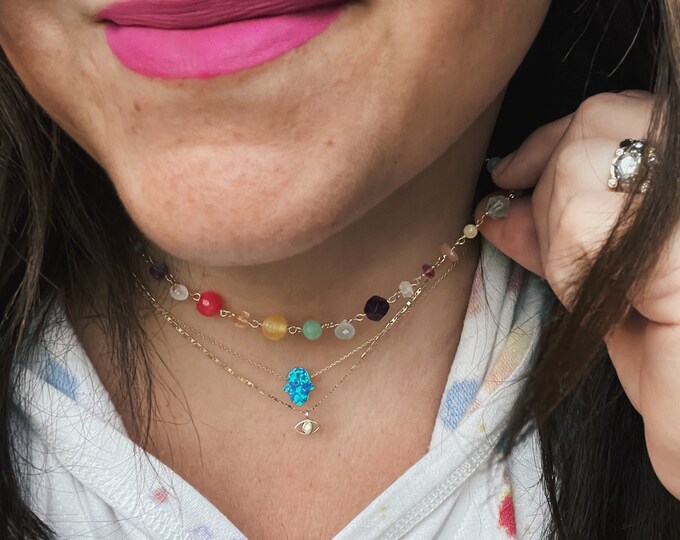 Opal Hamsa Necklace // Hamsa Gemstone Necklace // Evil Eye Necklace // Hand Necklace // Hamsa Jewelry // Lebanese / Salame Jewelry