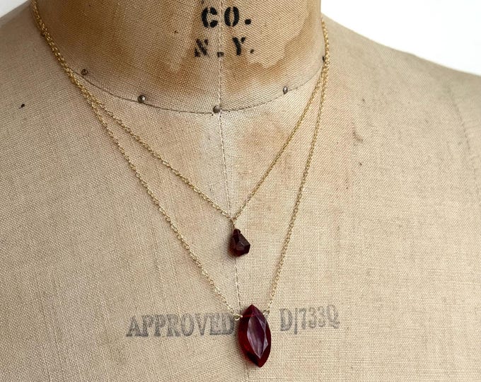 Faceted Garnet Hued Glass Necklace