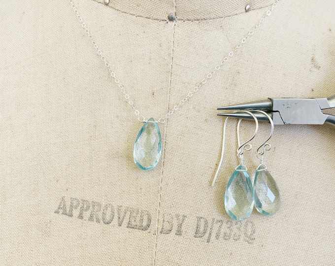 Moss Aquamarine Earrings - Sterling Silver or 14k Gold