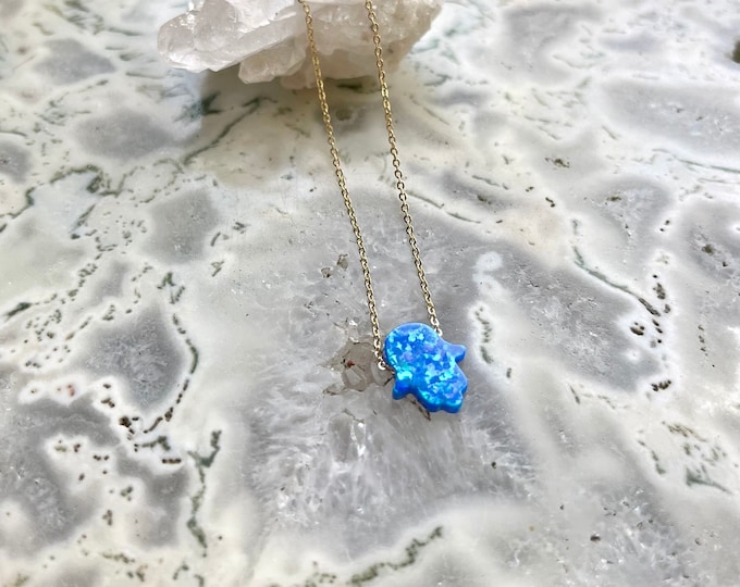 Opal Hamsa Necklace // Hamsa Gemstone Necklace // Evil Eye Necklace // Hand Necklace // Hamsa Jewelry // Lebanese / Salame Jewelry