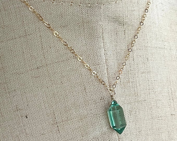 Green Amethyst Necklace // Prasiolite Green Amethyst Necklace // Gold Necklace // Bridesmaid Gift // Stacking Jewelry // Layering Gemstone