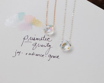 Diamond Cut Prismatic Quartz Necklace: Rainbow Flash Unicorn Gemstone