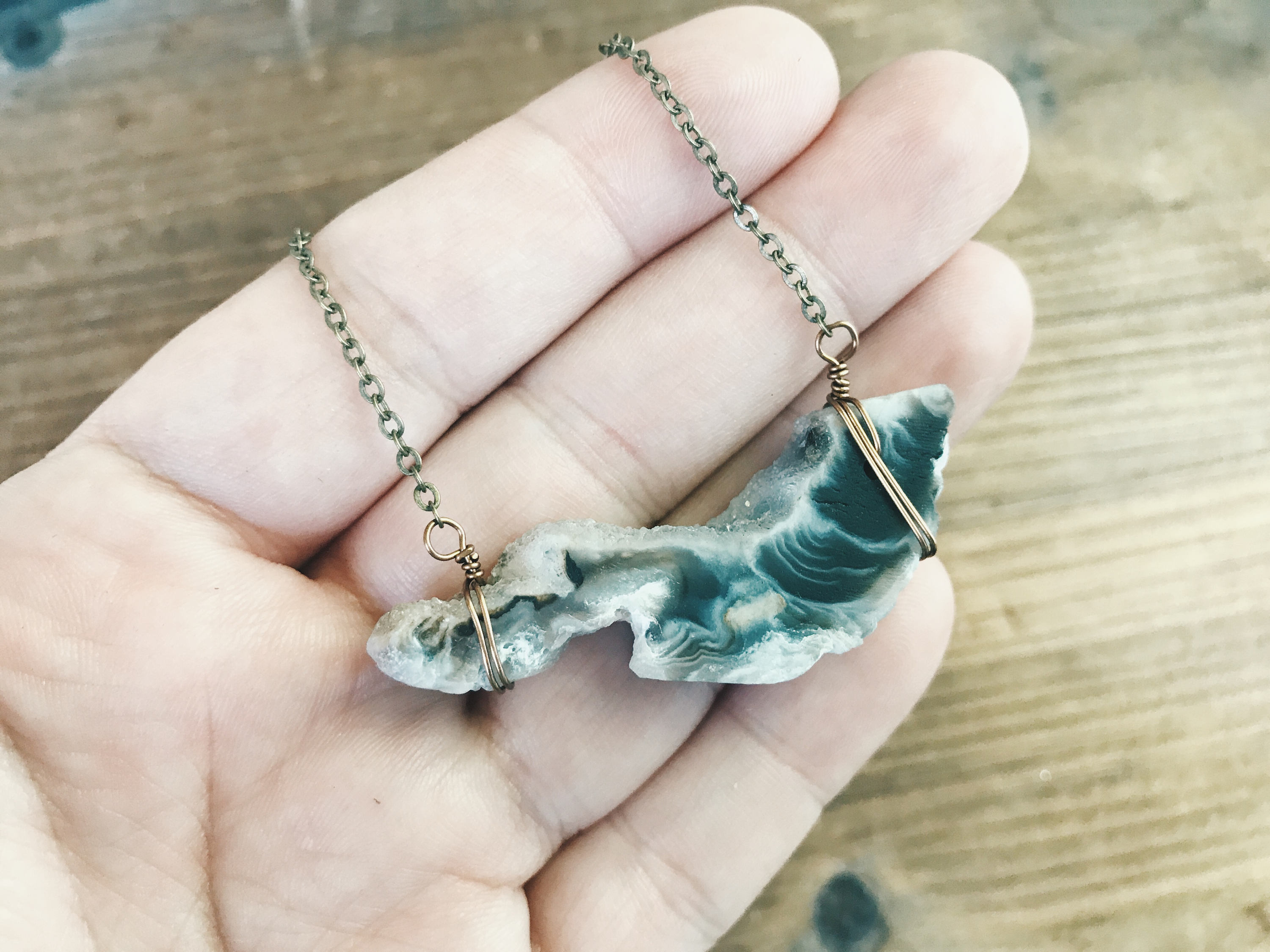 Horizontal Botswana Agate Necklace // Agate Necklace // Drusy Necklace