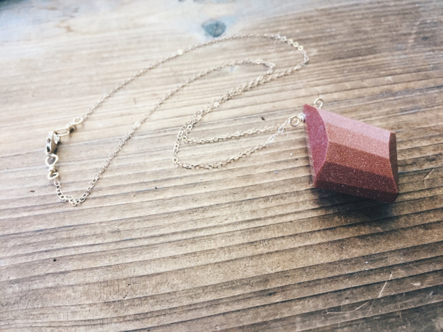 Sunstone Goldstone Gold Filled Necklace Abstract Faceted Southwest Gold