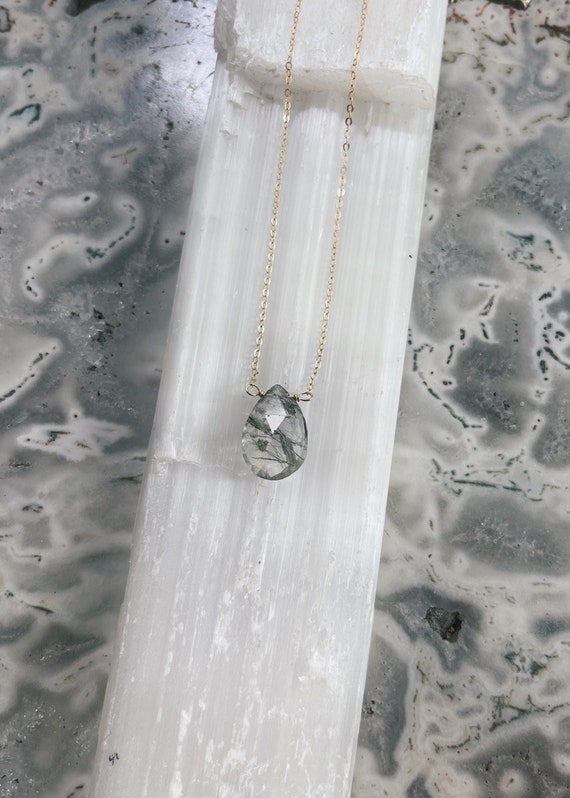 CYO // Green Tourmalinated Quartz Necklace // Quartz Teardrop // Faceted Gemstone Necklace // Salame Jewelry Designs //  Green Tourmaline
