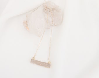 Gold Drusy Bar Necklace // Druzy Bar Necklace / White Druzy Necklace / Peach Drusy Crystal Necklace / Gold Layering Jewelry // Inclusive