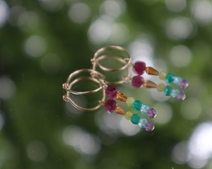 Mini Hoop Earrings //  Rainbow Huggies // Rainbow Gemstone Earrings // Rainbow Jewelry // Quartz Crystal Earrings // Handmade in Indiana