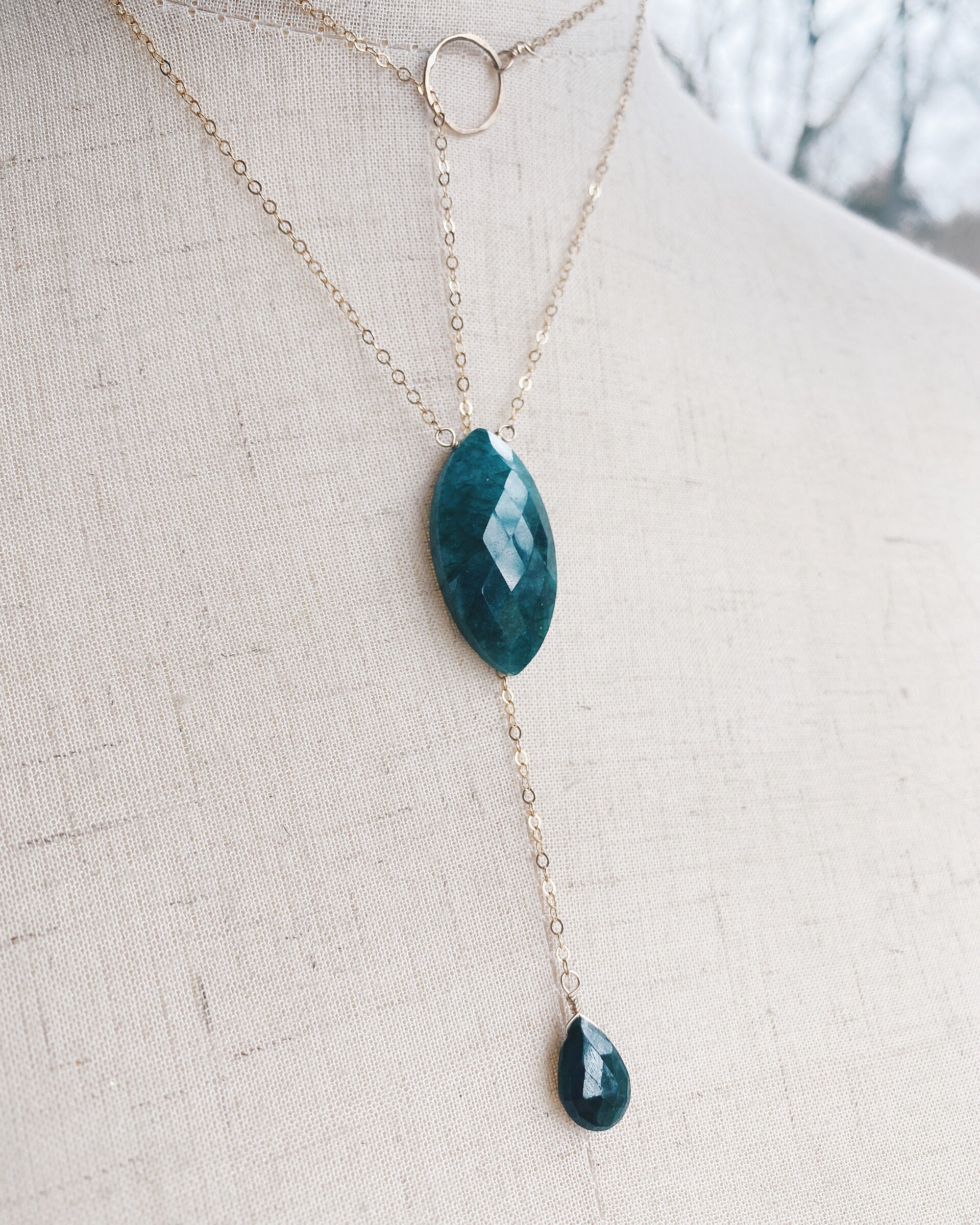 Emerald Gemstone Necklace // Large Gemstone Faceted Necklace // by Rana ...