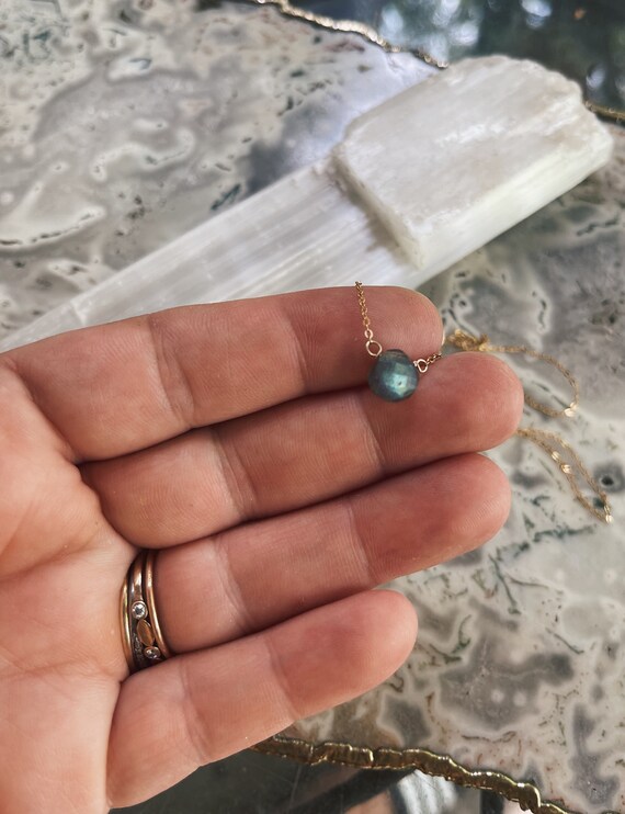 Mini Labradorite Drop Necklace // Murana Moon Collab // Layering Gemstone // Gemstone Necklace // Galaxy Gemstone
