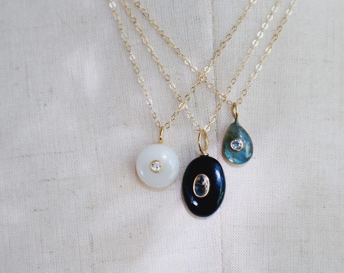 Choose Your Gem on Gem Necklace - Moonstone , Labradorite, or Onyx