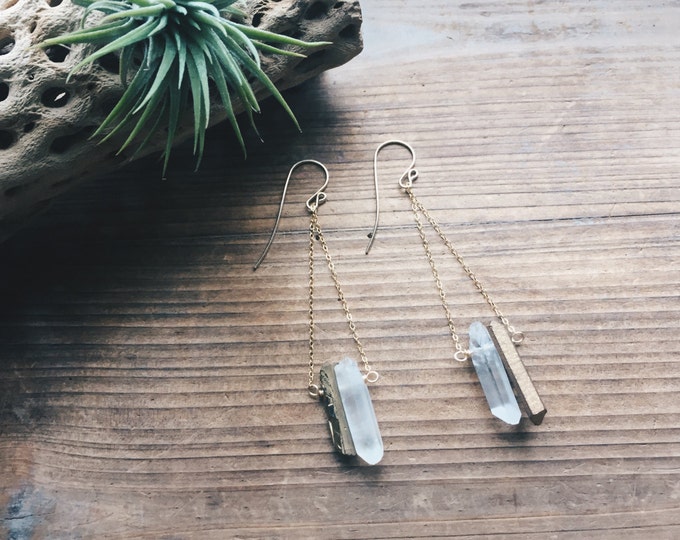 Titanium Golden Quartz Pendulum Earrings