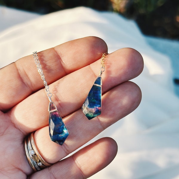 Ammolite Diamond Cut Necklace // Create Your Own //  Ammolite Necklace // blue gematine necklace // nebula jewelry