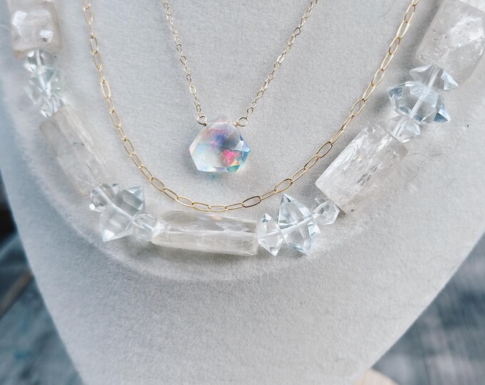 Prismatic Quartz Diamond Cut Necklace // Create Your Own //  Prismatic Quartz // rainbow flash // unicorn gemstone jewelry