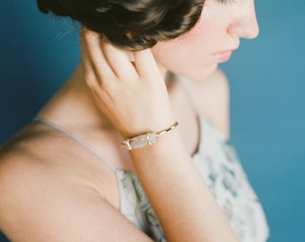 Quartz Cuff Bracelet: Silver or Gold, Petite Gemstone, Bridesmaid Jewelry