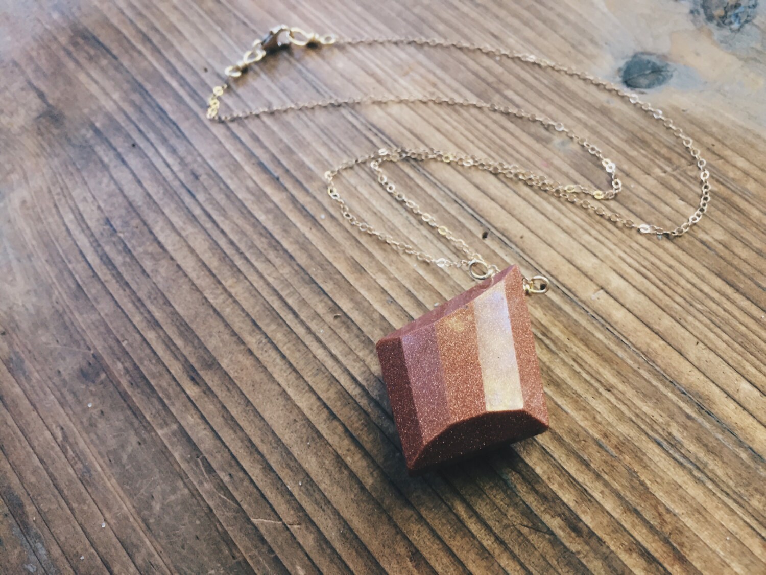 Sunstone Goldstone Gold Filled Necklace Abstract Faceted Southwest Gold