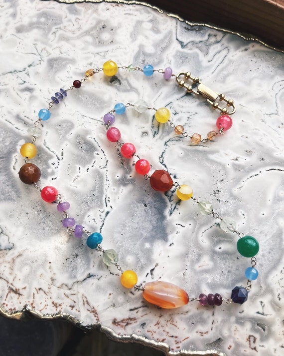 Candy Rainbow Chain Necklace // candy gemstones // rainbow necklace // colorful beads