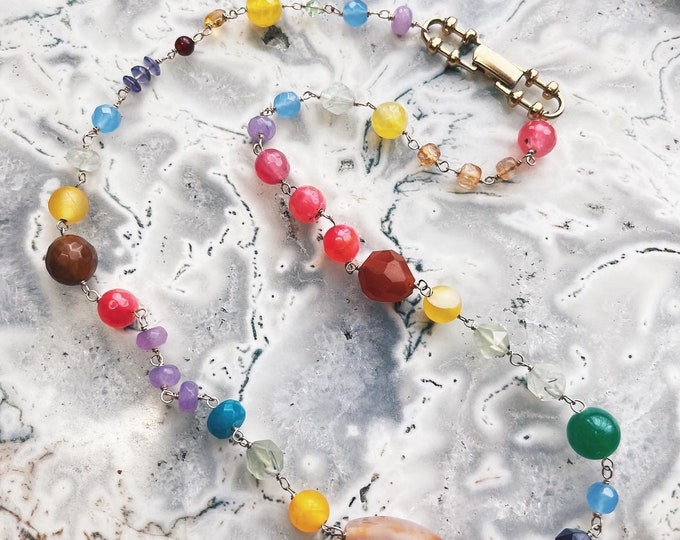 Candy Rainbow Chain Necklace // candy gemstones // rainbow necklace // colorful beads