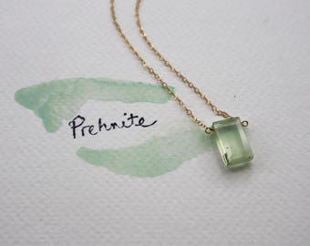 Emerald Faceted Prehnite Necklace, 14k Gold-Filled Chain